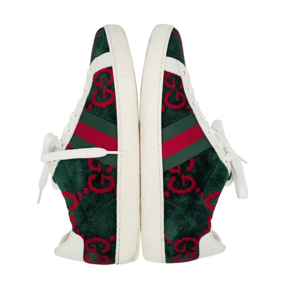Gucci Ace GG Monogram Sneaker Size 38.5 US 8.5 Green Red Velvet Web Stripe Shoe - Picture 4 of 9